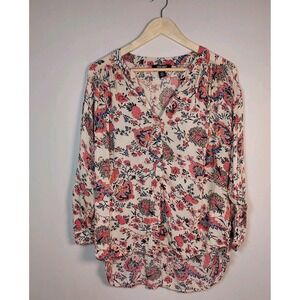 Nine West Womens Georgia Tunic Blouse Size S Colorful Floral Cottagecore Prairie
